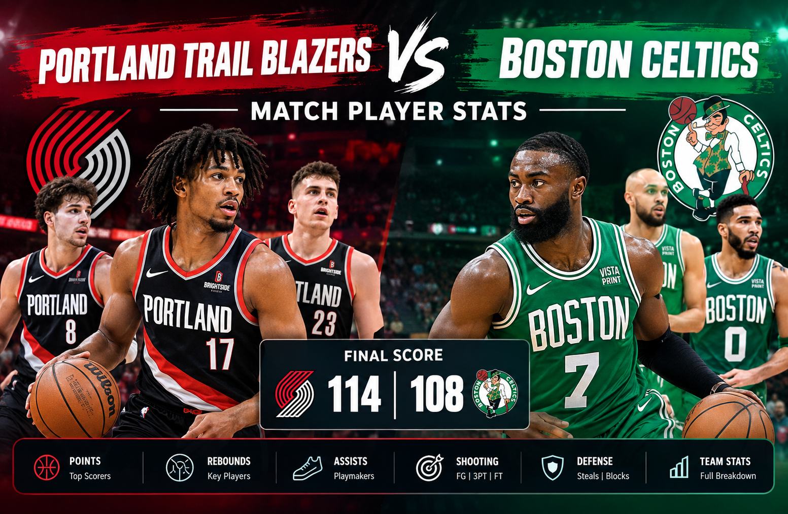 portland trail blazers vs celtics match player stats