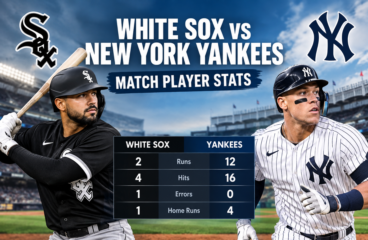 white sox vs new york yankees match player stats