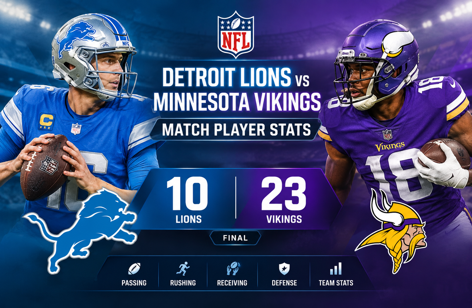 Detroit Lions vs Minnesota Vikings Match Player Stats
