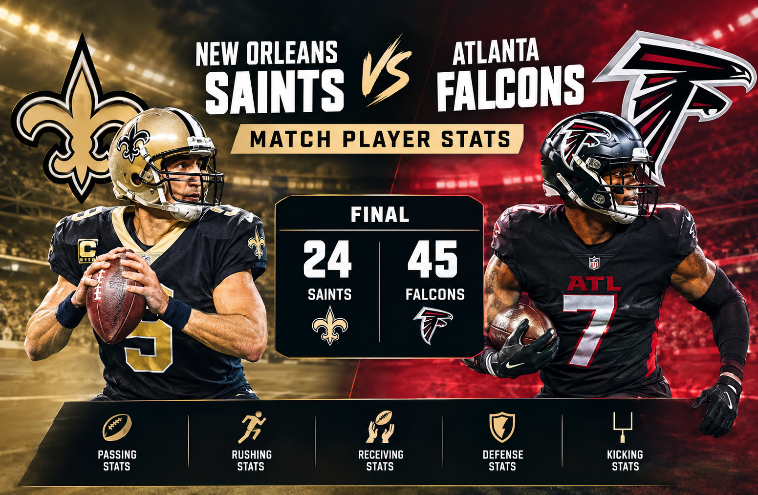 New Orleans Saints vs Atlanta Falcons Match Player Stats