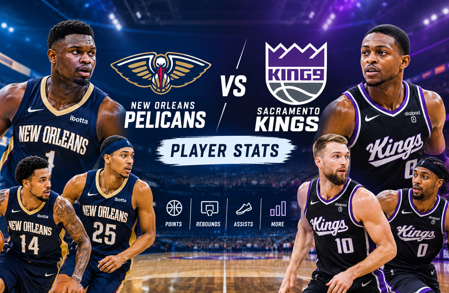 new orleans pelicans vs sacramento kings match player stats