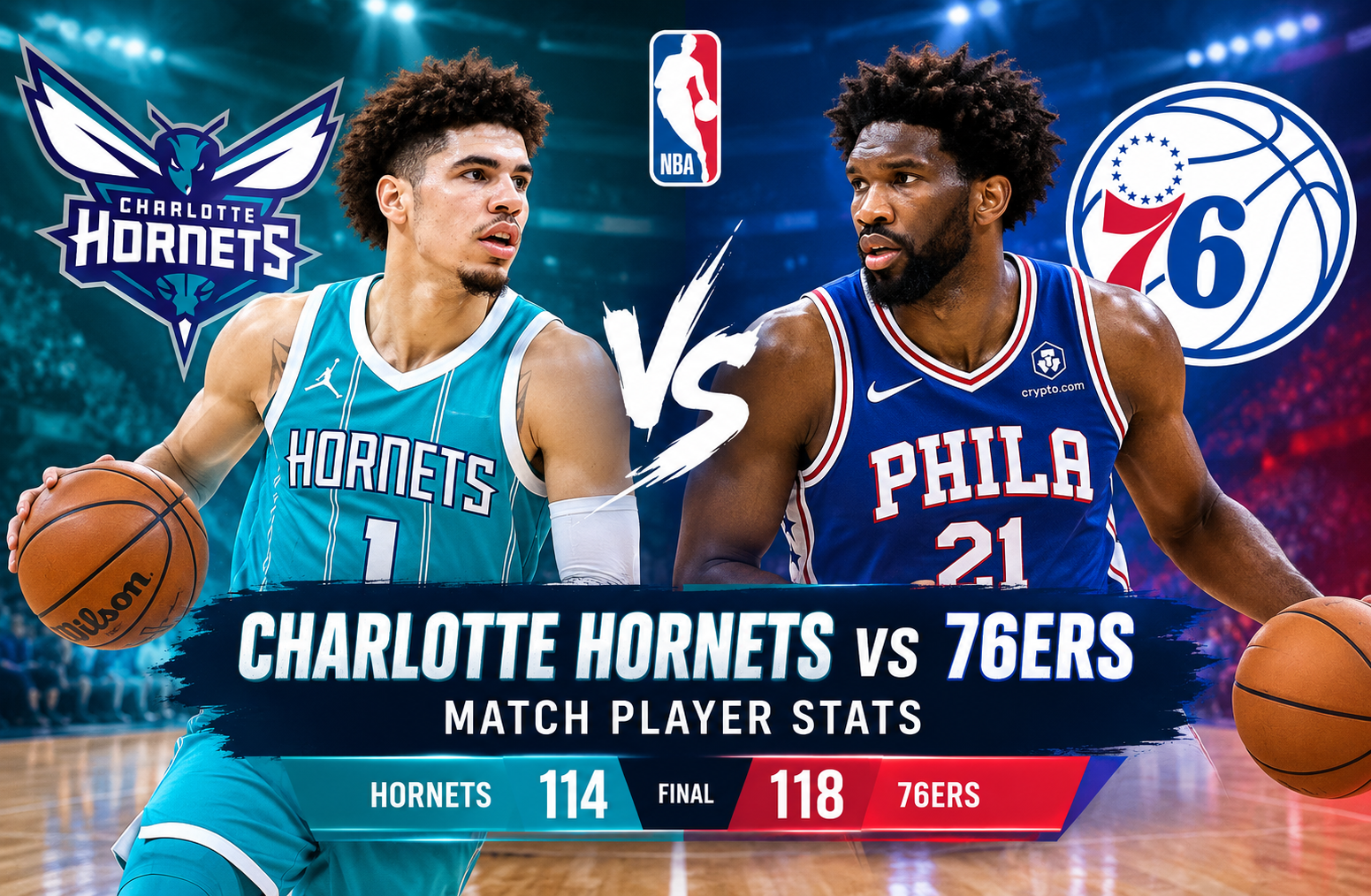 charlotte hornets vs 76ers match player stats