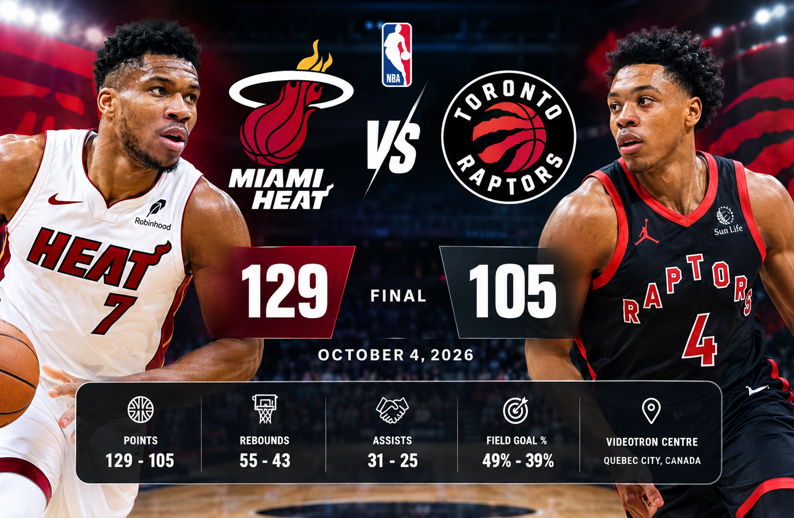 miami heat vs toronto raptors match player stats
